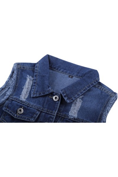 SKJN004 women's sleeveless denim vest wash water and burn flowers effect denim vest jacket denim jacket jacket side view